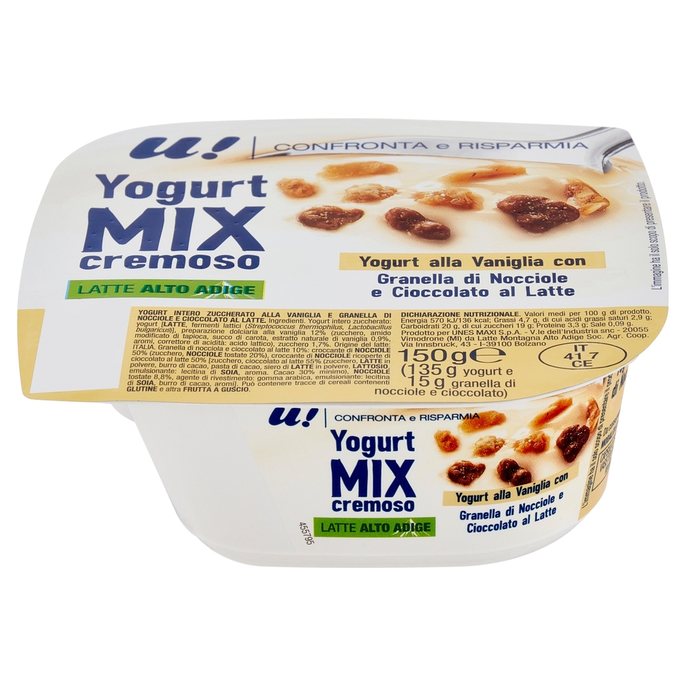 Yogurt Mix alla Vaniglia con Granella di Nocciole e Cioccolato al Latte U! Confronta e Risparmia